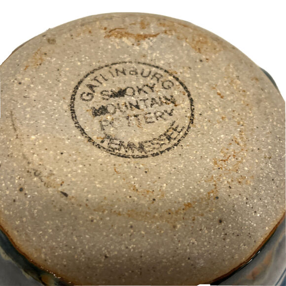 Smoky Mountain Pottery Candle Holder Glazed Blue Round Hand Made Gatlingburg TN - Picture 6 of 10